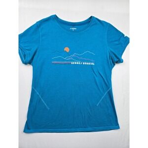 Brooks Running T Shirt Women's Medium Teal Mountain Sun Graphic Short Sleeve Tee